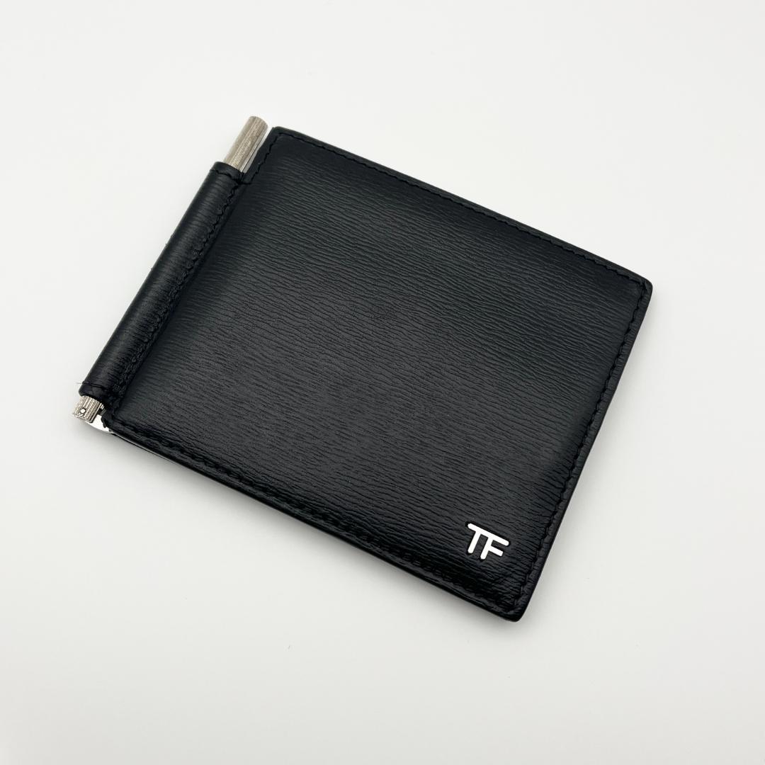 TOM FORD　トムフォード　マネークリップ　TFロゴ　レザー　ブラック　シルバー金具　【中古】