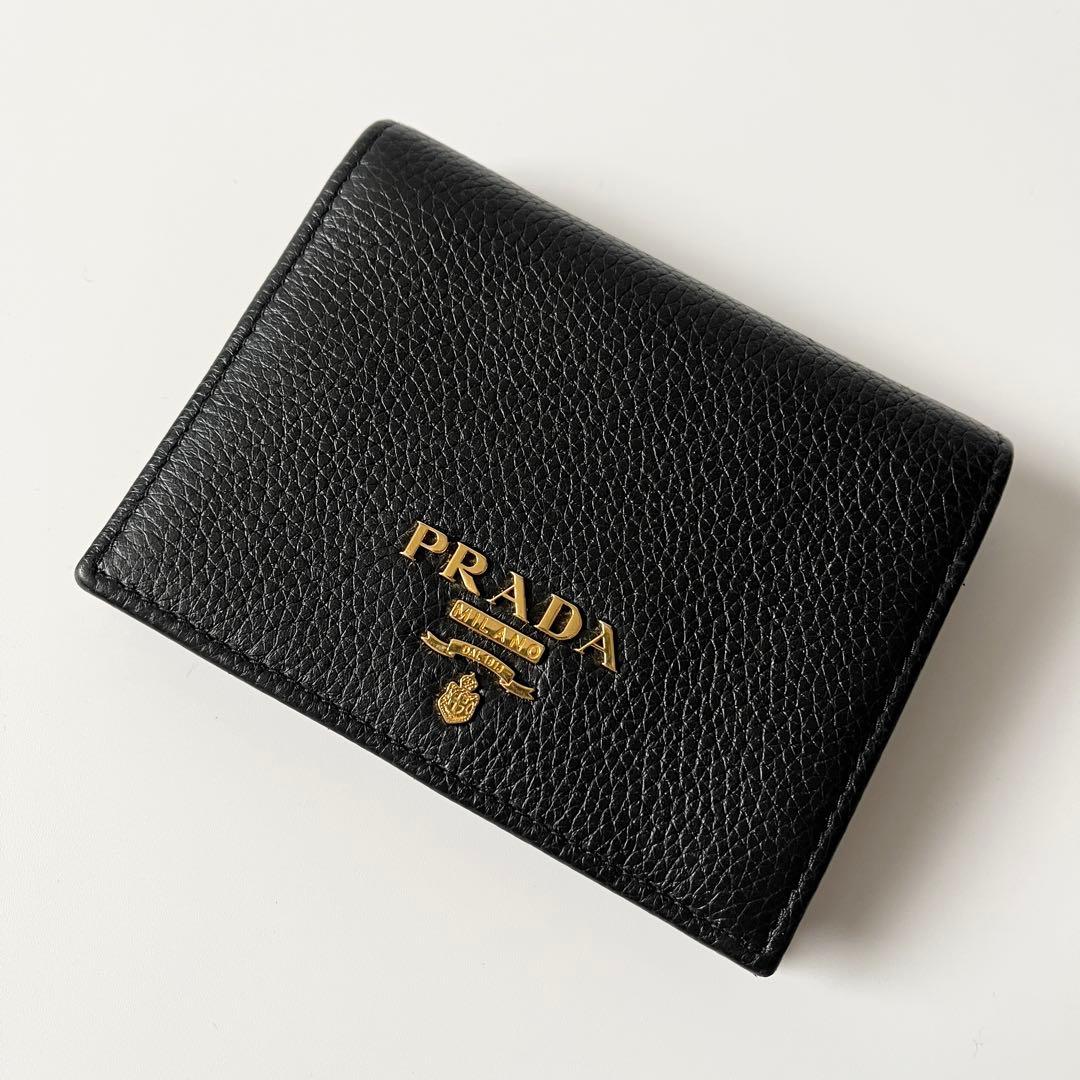PRADA プラダ 二つ折り財布 ロゴ金具 ヴィッテロ レザー ブラック コンパクトウォレット レディース 1MV204 【中古】|Ala Vintage Shop