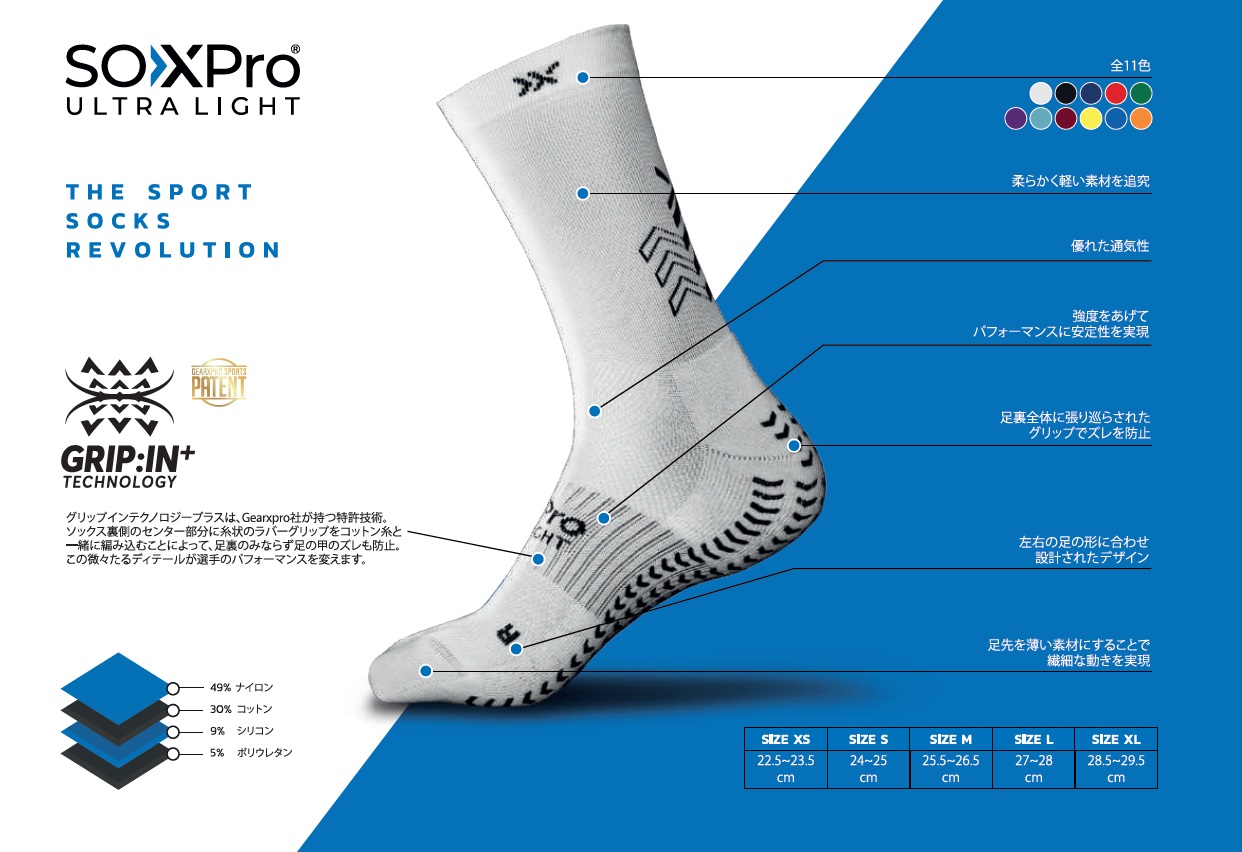 メール便ok 森岡薫着用 滑り止め グリップ ラグビー スパイク タビオ サッカー Sox Pro Ultralight フットサル アクティバイタル ギアエックス グリップソックス