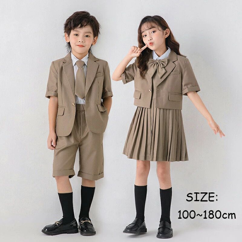 100-180cm 大きいサイズ 小さいサイズ 男の子女の子 スーツセット ひざ上 膝上 パンツ ネクタイ 半袖 ブラウス シャツ セットアップ 卒業式 入学式 子供服 子供制服 キッズ
