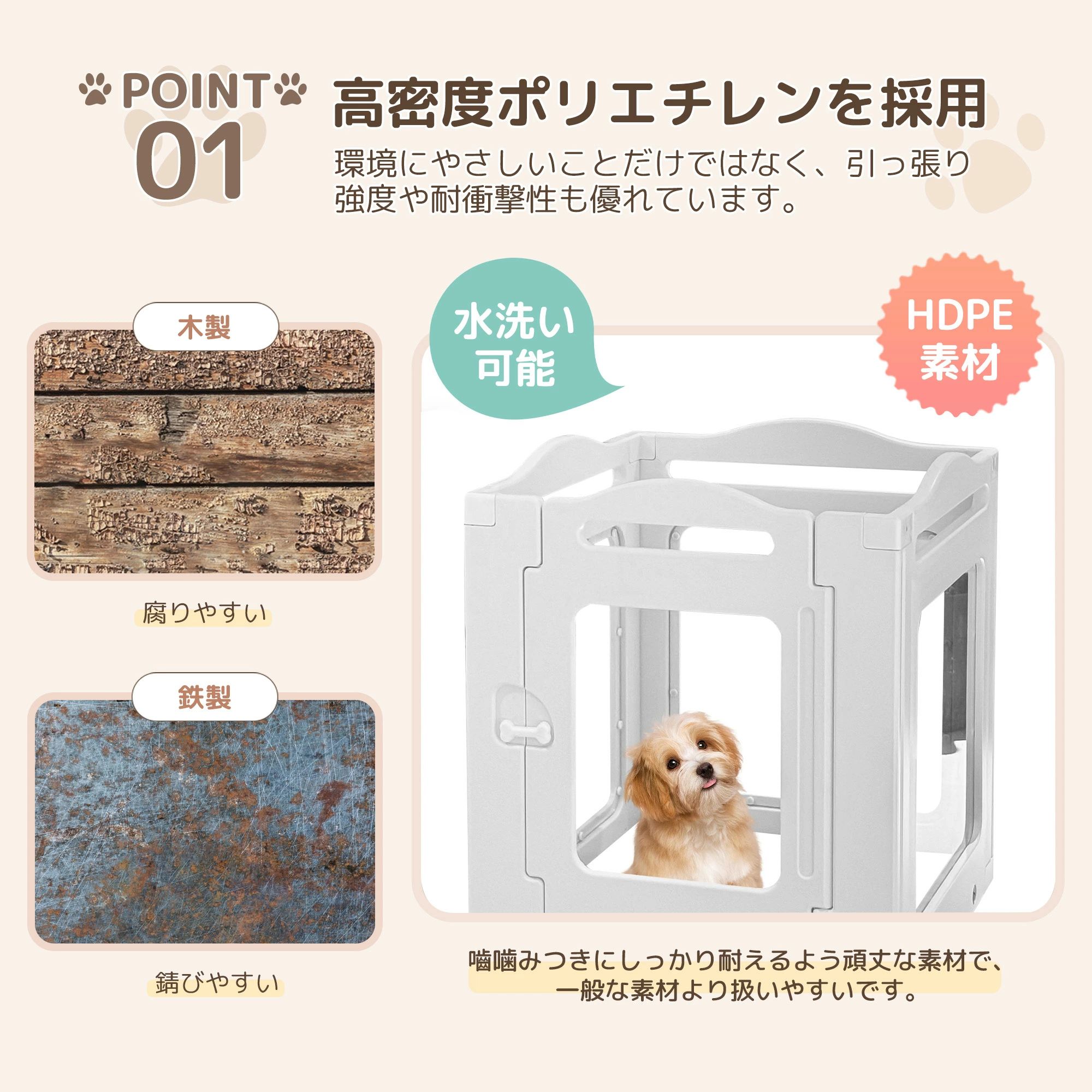 【ホワイト】 サークル 犬 ドッグサークル ペットサークル ドア付き 8枚セット 小型犬 中型犬 ケージ 犬用品 犬 犬用 老犬 シニア 滑り止め付き 多頭飼い 方形 広々 連結 丈夫 拡張 頑丈 ペット用ケージ ペットフェンス 簡単組立