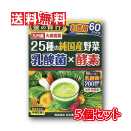 【貨物輸送無料】日本薬健 金の青汁 25種の純国産蔬菜 乳酸菌×エンザイム 3.5g×60包 5個書き割り