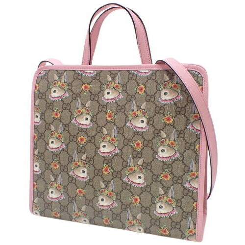 GUCCI(グッチ) グッチチルドレンズ ヒグチユウコ トートバッグ トートバッグ ハンドバッグ ショルダー 2way うさぎ ウサギ  GGスプリームキャンバス ベージュ/エボニー ピンク桃 シルバー金具 630542 レディース 40802072973【中古】【アラモード】【spr】