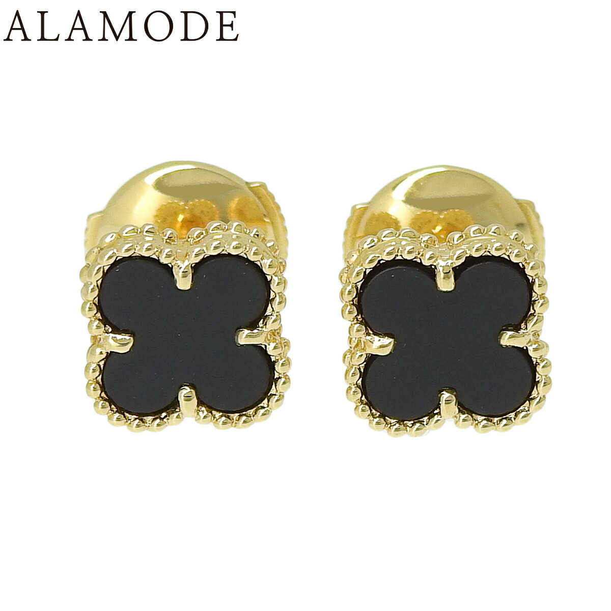 VC＆A☆ヴィンテージアルハンブライヤリングピアスONYX_パリ発 Van Cleef & Arpels オニキス ピアス ヴィンテージアルハンブラ