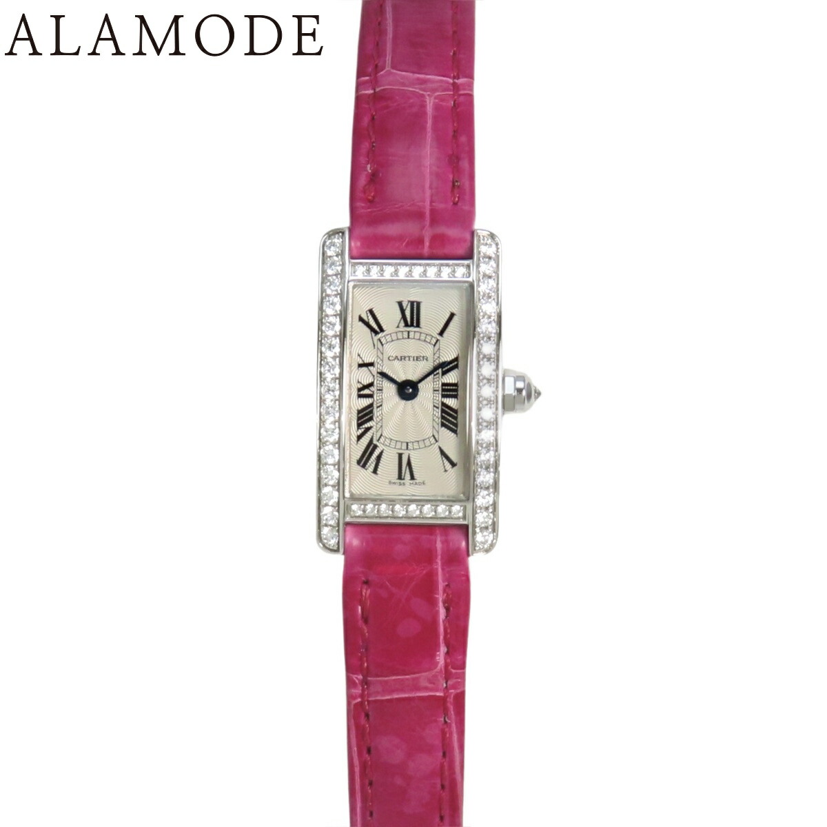 【未使用品】カルティエ タンクアメリカンミニ クロコダイル ピンク ベルト 未使用品】カルティエ タンクアメリカンミニ クロコダイル ピンク