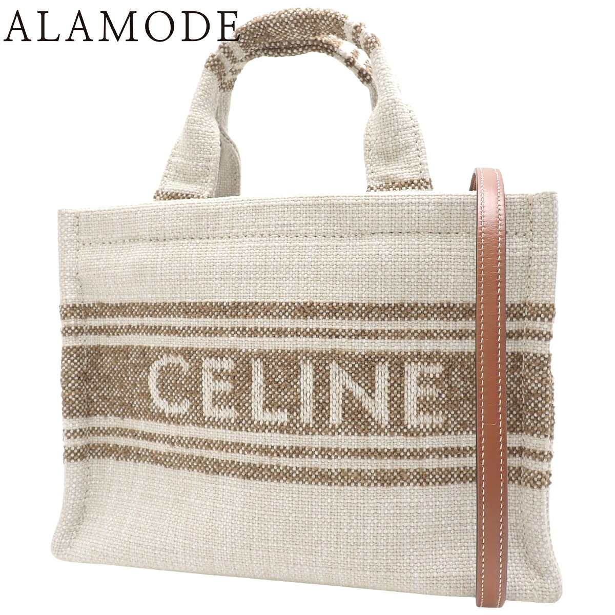 CELINE(セリーヌ) スモールカバ タイス ハンドバッグ ショルダー 2WAY 肩掛け ミニバッグ キャンバス カーフ タバコ/タン アイボリー ブラウン茶 ゴールド金具 199162EZ7 レディース 40802156754【中古】【アラモード】