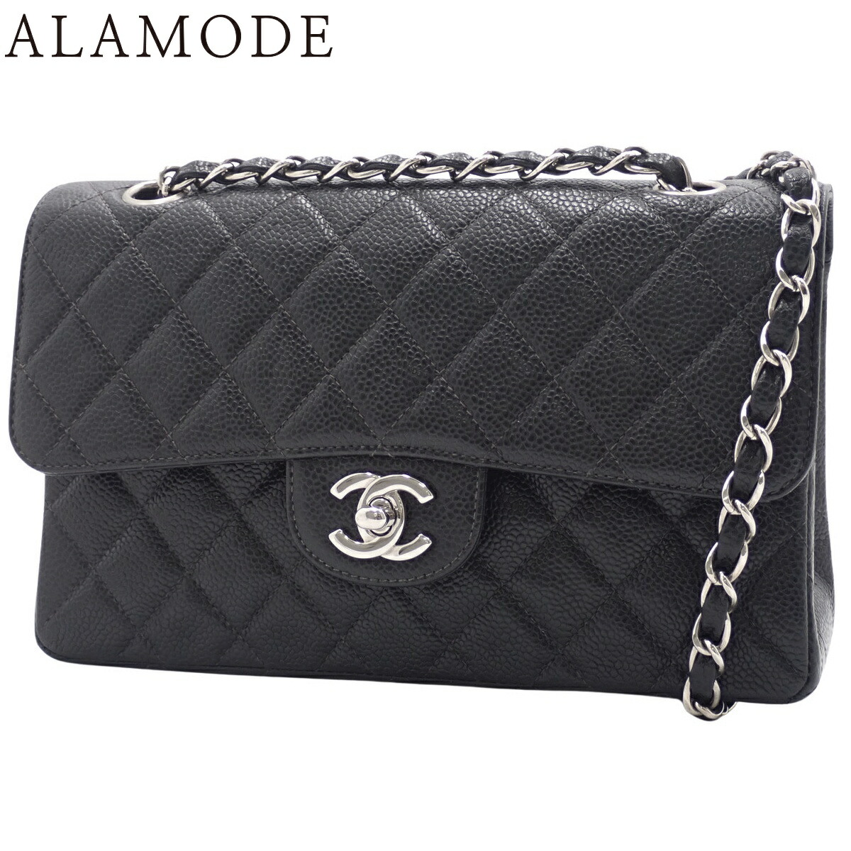 CHANEL 2.55チェーンショルダーバッグ マトラッセ ココマーク ブラック CHANEL 美品 シャネル マトラッセ ココマーク チェーン