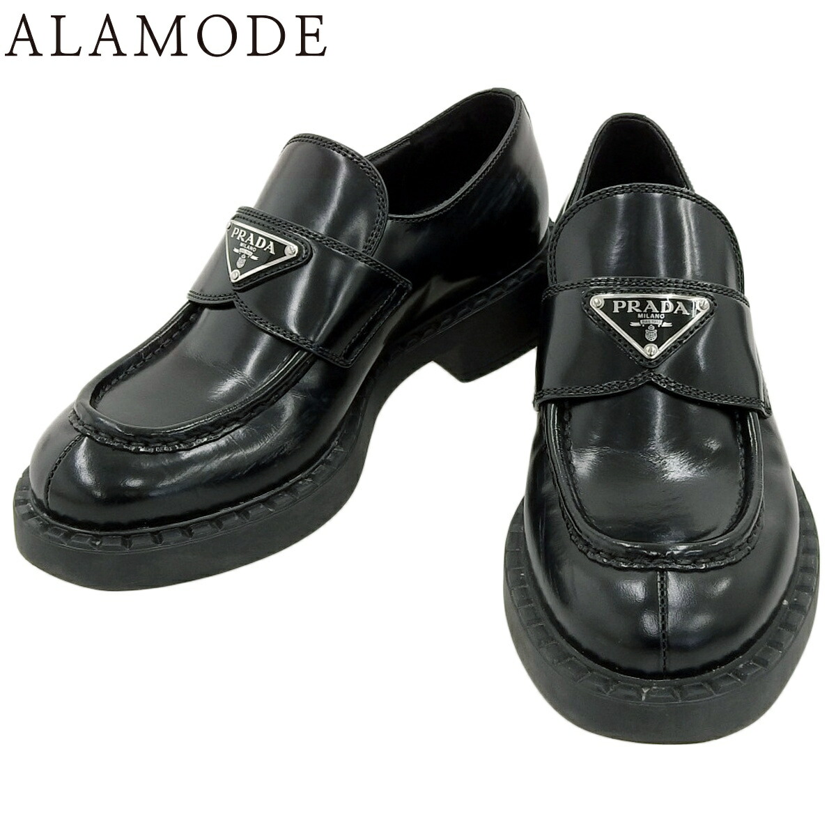 【プラダ】モノリス　ローファー　厚底　三角ロゴ　黒　5　領収書付 プラダ】モノリス ローファー 厚底 三角ロゴ 黒 5 領収書付