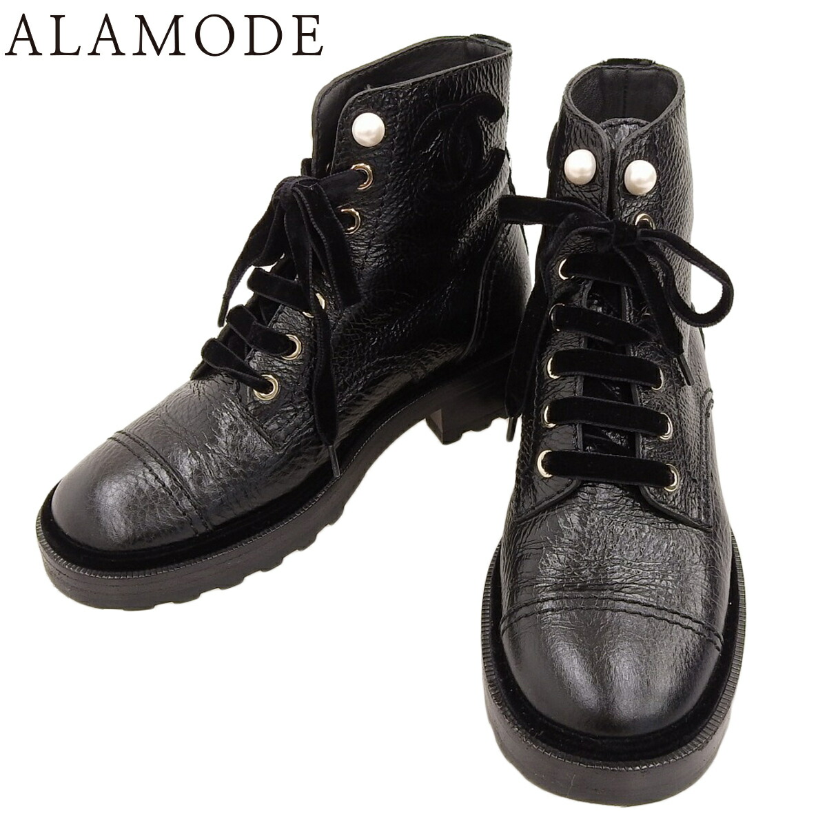 楽天市場】CHANEL シャネル ショートブーツ レースアップ