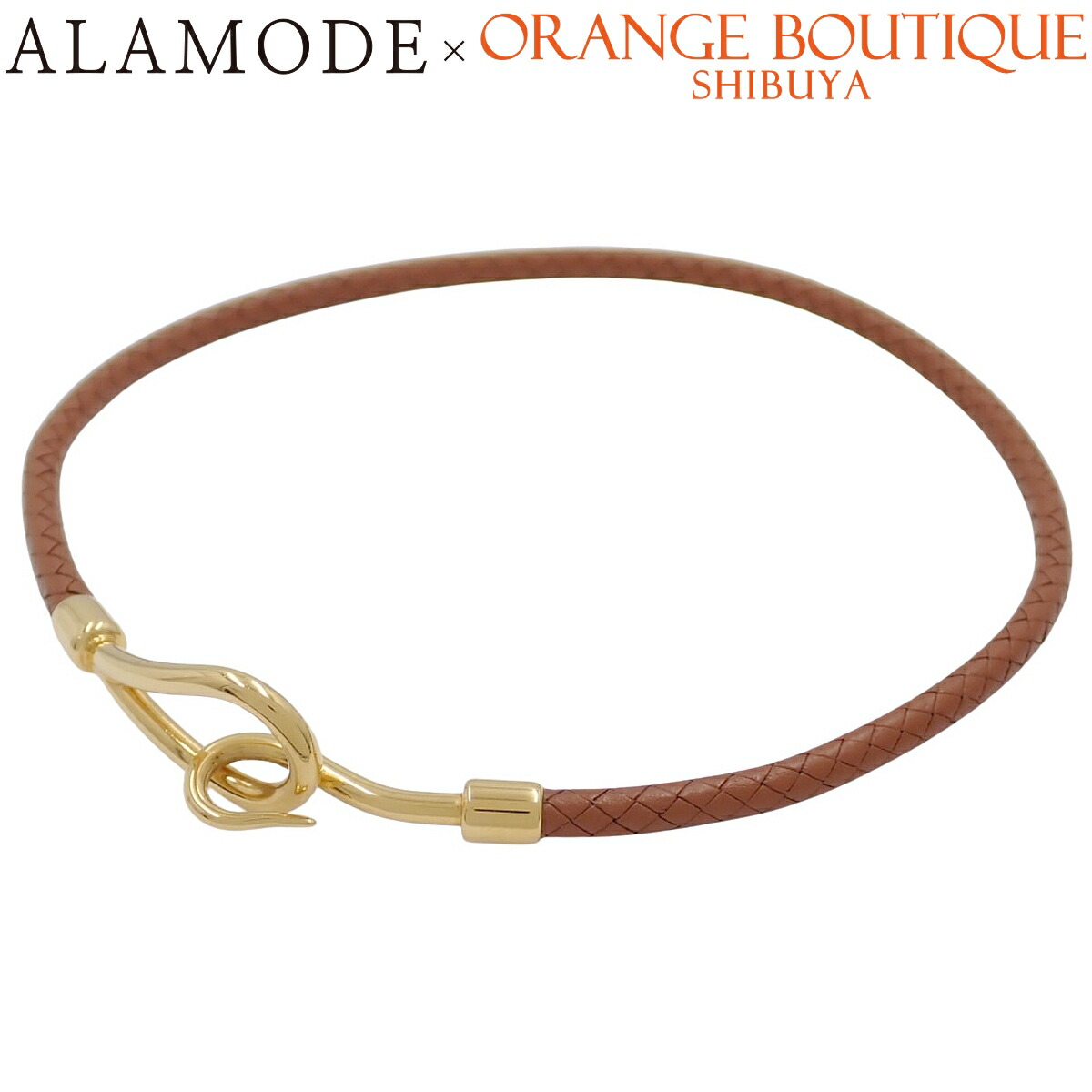 HERMES ブラウンレザーネックレス HERMES エルメス ネックレス ノマド ブラウン スタッズ レザー