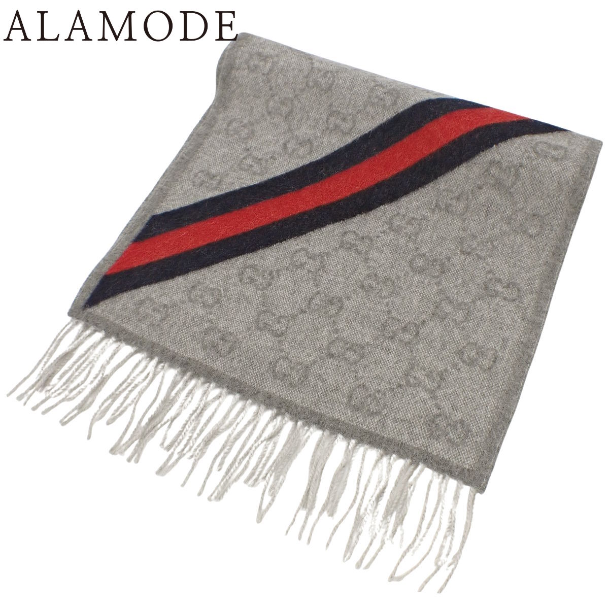 GUCCI グッチ カシミヤマフラー グレー イタリア製 GG グッチ マフラー