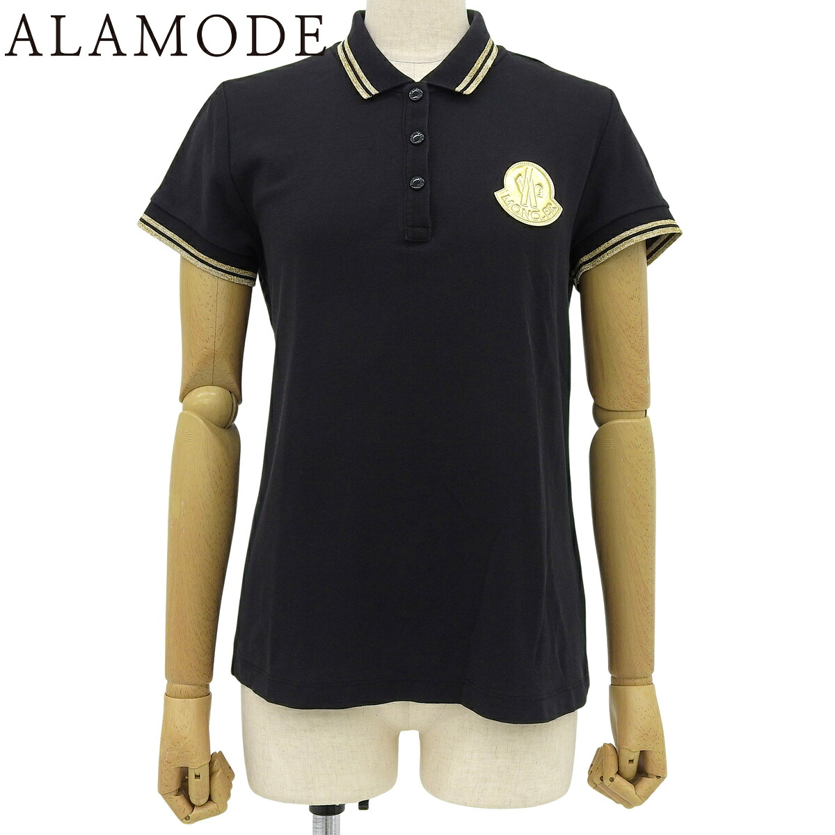MONCLER(モンク線路) MAGLIA スポーツシャツ スポーツシャツ 2018年 お召しもの 流行り物 半袖 トップス M 綿織物 黒いこと黒 ゴールド金 レディース 40802165269【中古】【アラモード】