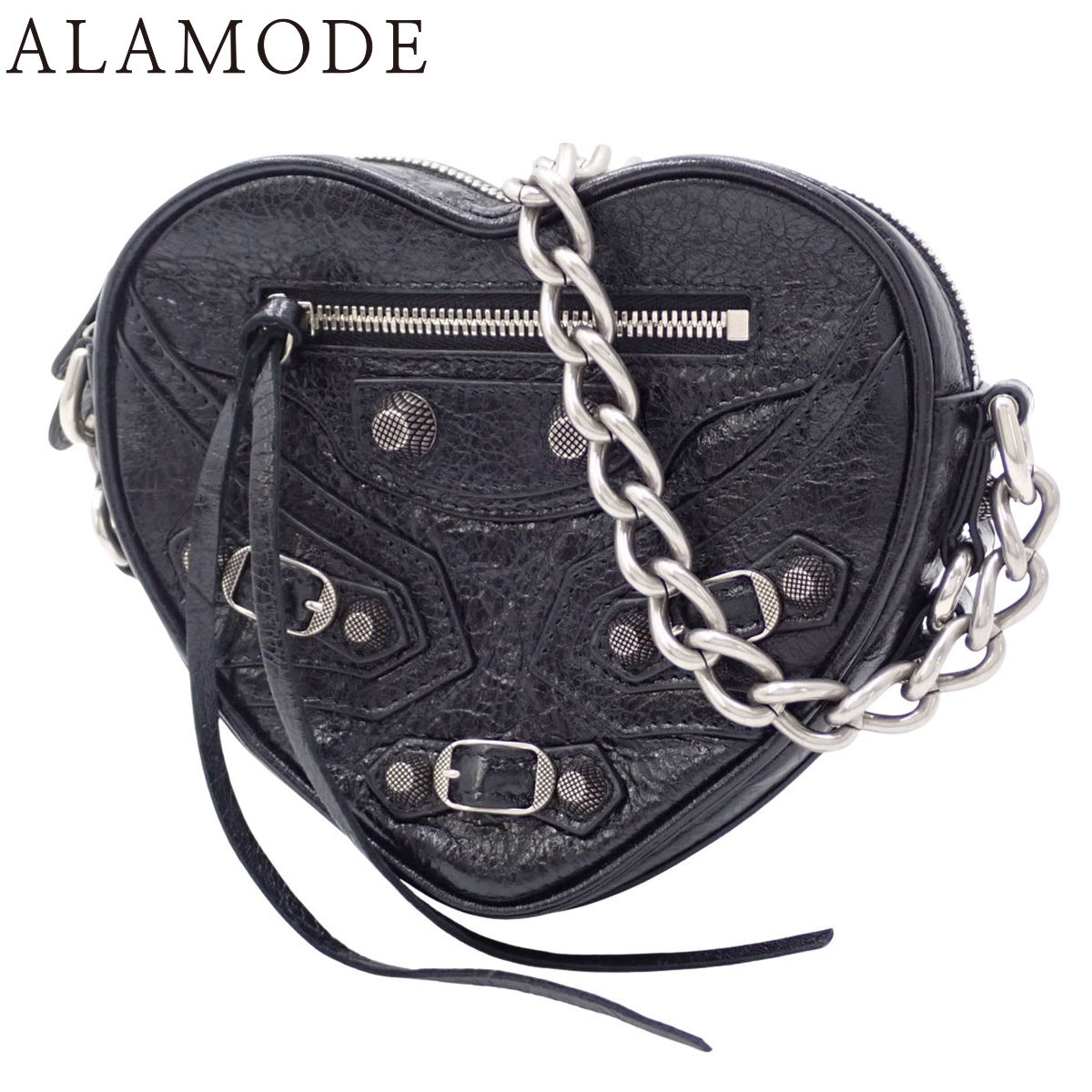 BALENCIAGA(バレンシアガ) ルカ決勝点 ハートミニバッグ ショルダーバッグ 肩かけ なめし革 黒いこと黒 しろがね色金具 722781 レディース 40802171099【中古】【アラモード】