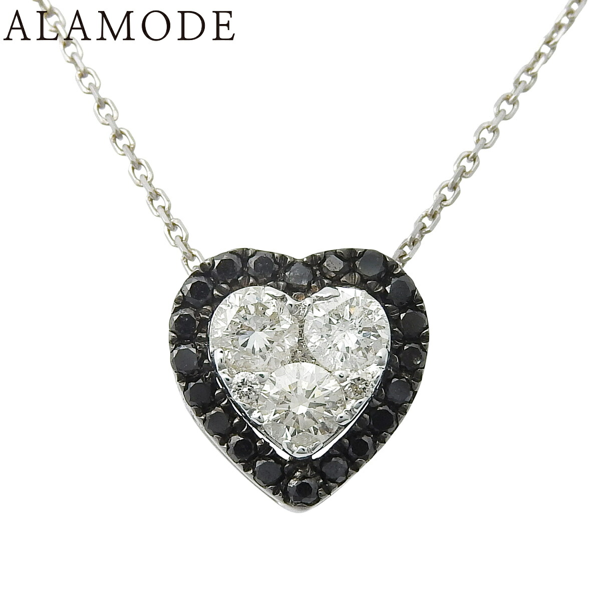 D0.35/K0.15 ハートダイヤモンドネックレス ホワイトゴールド K18WG 2.6g ネックレス アクセサリー ジュエリー シルバー銀 ブラック黒 レディース 40802160346【中古】【アラモード】