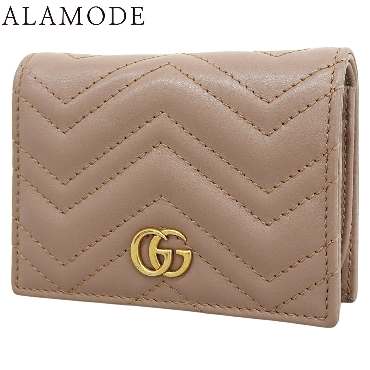 GUCCI(グッチ) GGマーモント ダブルG スモールウォレット コンパクトウォレット ミニウォレット 二つ折り 2つ折り レザー ベージュ アンティークゴールド金具 466492 レディース 40802165220【中古】【アラモード】