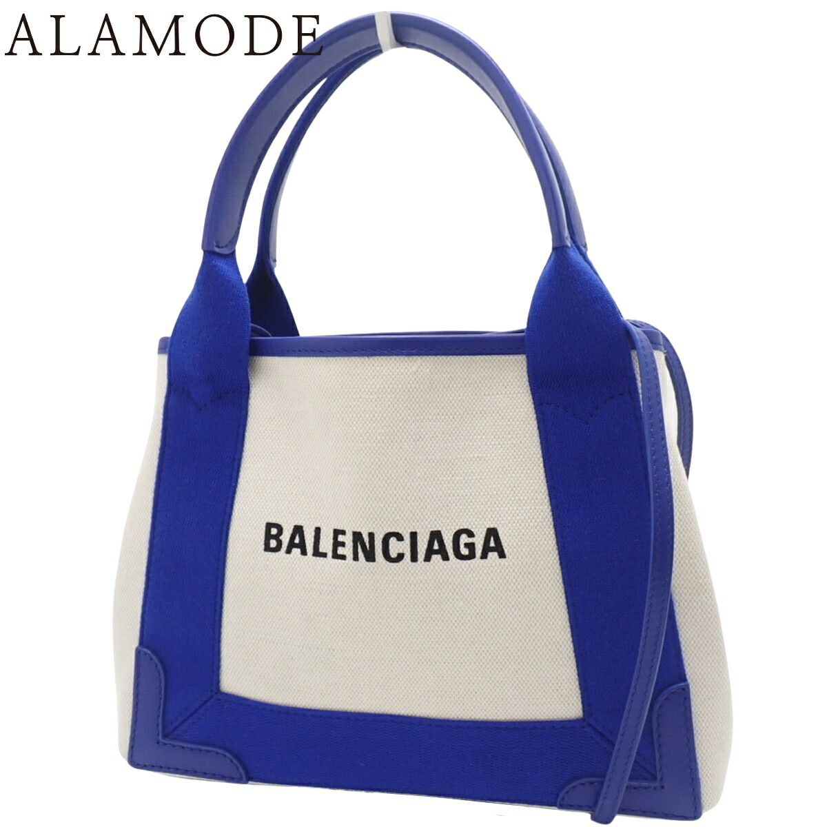 BALENCIAGA(バレンシアガ) ネイビーカバ XS ハンドバッグ 2WAY 肩掛け ショルダーバッグ カーフ キャンバス オフホワイトアイボリー ブルー青 シルバー金具 390346 レディース 40802175255【中古】【アラモード】 44,051円