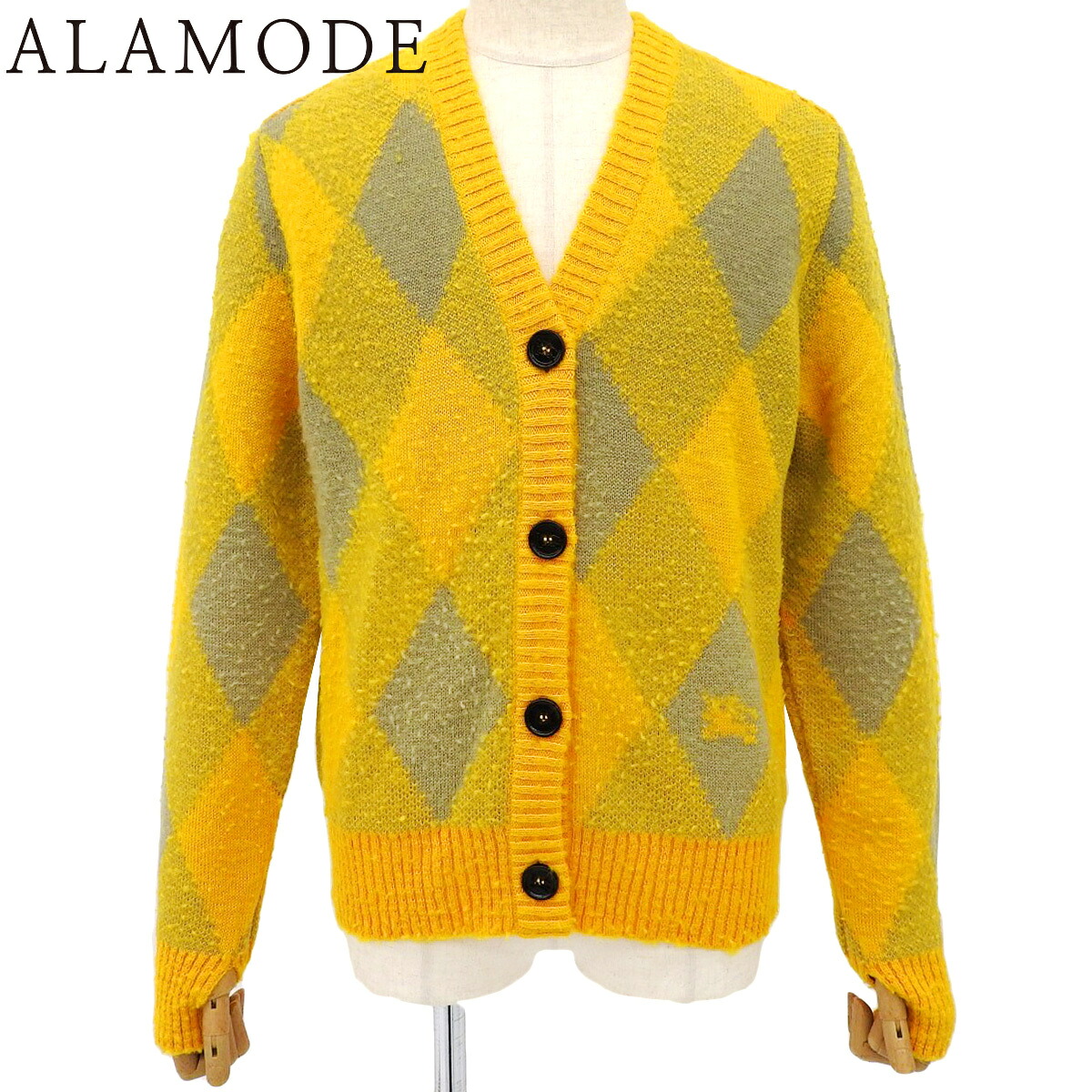 BURBERRY(バーバリー) アーガイル ジレー M 羊毛 黄色黄 薄墨色 レディース 40802173488【中古】【アラモード】