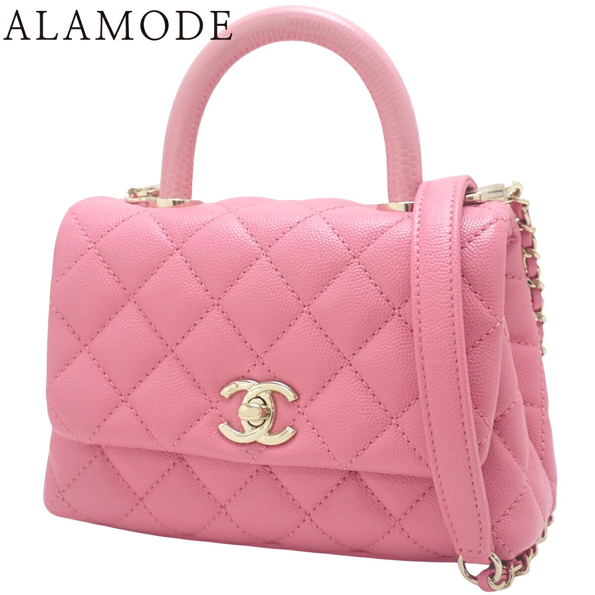 CHANEL(シャネル) ココハンドル17 XXS チェーンショルダーバッグ ハンドバッグ 2WAY ショルダー 肩掛け 斜め掛け ミニバッグ キャビアスキン ピンク ゴールド金具 AS2215 レディース 40802177233【中古】【アラモード】