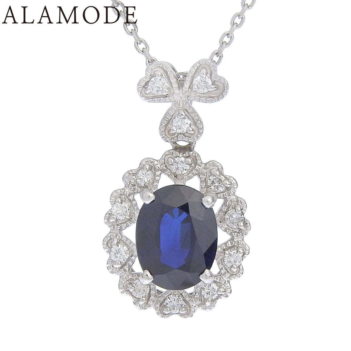 S2.183/D0.22 サファイア ダイヤ ネックレス プラチナ Pt900 プラチナ Pt850 6.8g ネックレス アクセサリー ジュエリー クローバー ハート シルバー銀 ブルー青 レディース 40802166842【中古】【アラモード】|ALAMODE