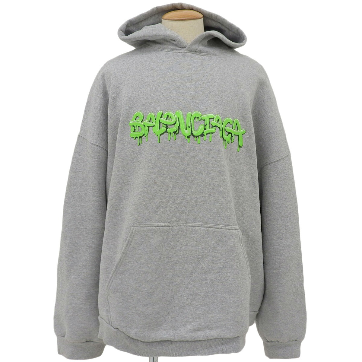 BALENCIAGA(バレンシアガ) スライムペイントロゴ フーディ スウェット/パーカー 2021年 トップス アパレル 裏起毛 5 コットン グレー グリーン緑 674986 TLVF2 ユニセックス 40802177795【中古】【アラモード】