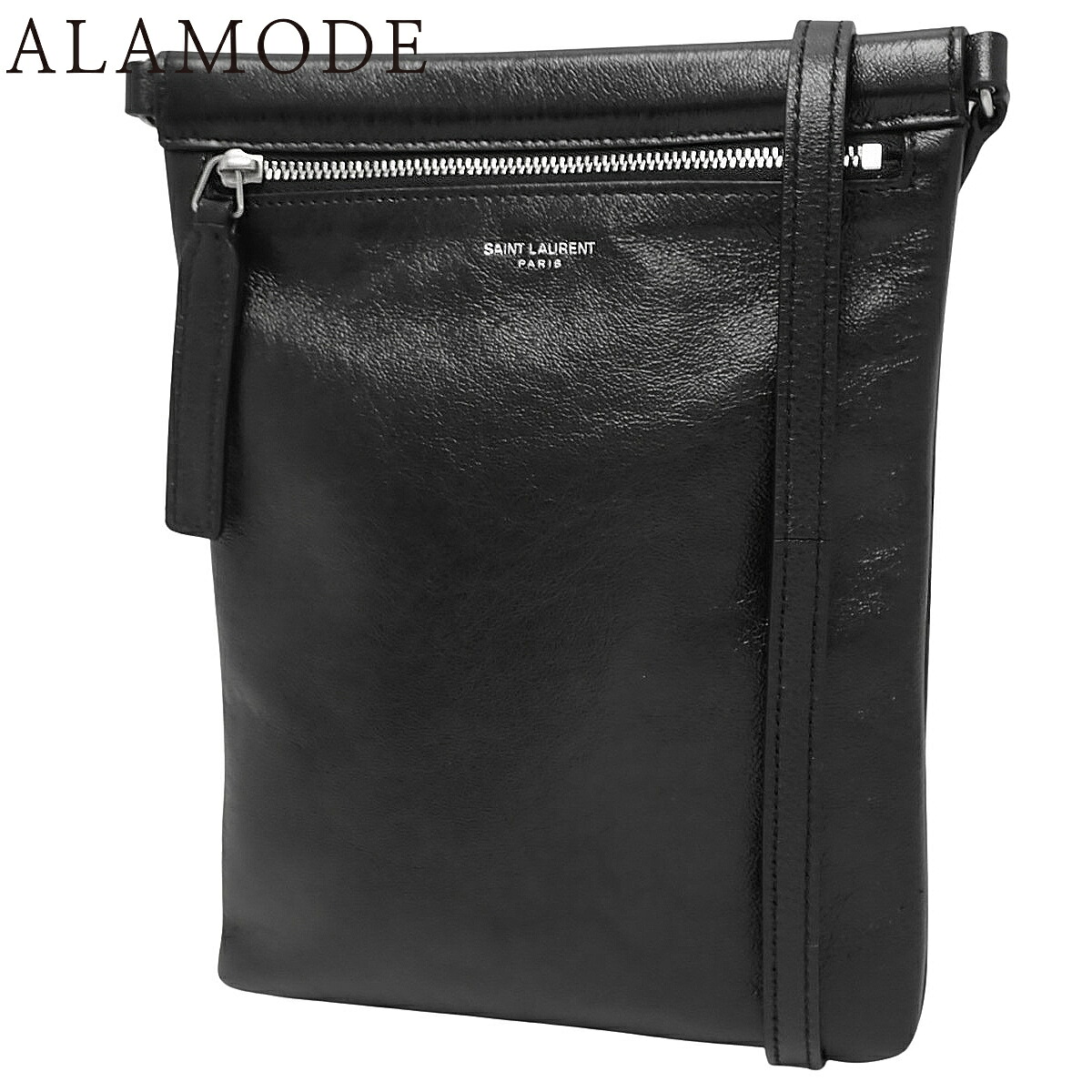 SAINT LAURENT PARIS(サンローランパリ) ロゴ ショルダーバッグ ショルダーバッグ 肩掛け 斜め掛け サコッシュ レザー ブラック黒 シルバー金具 581697 レディース 40802179175【中古】【アラモード】