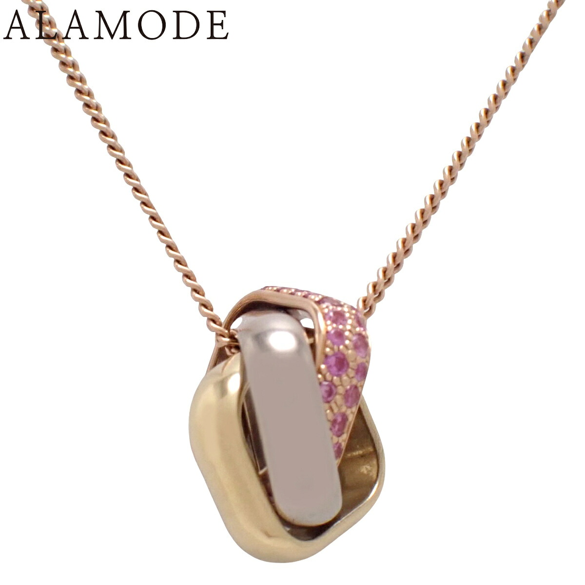 CARTIER(カルティエ) トリニティ クッション ネックレス ピンクサファイア イエローゴールド K18YG ピンクゴールド K18PG ホワイトゴールド K18WG 10g アクセサリー ジュエリー パヴェ ゴールド金 ピンク シルバー レディース 41100100302【中古】【アラモード】