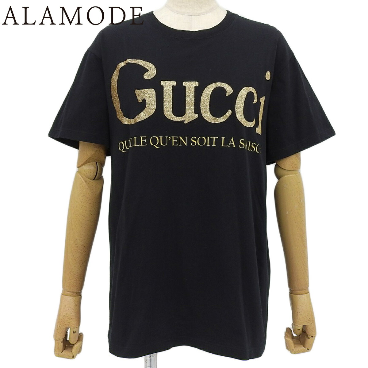 GUCCI(グッチ) グリッターロゴプリント Tシャツ Tシャツ アパレル ファッション トップス ラメ XS コットン ブラック黒 ゴールド金 615044 XJCLF メンズ 40802168543【中古】【アラモード】
