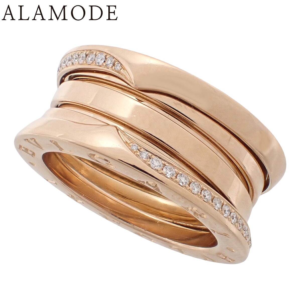 【2023年保証書付】BVLGARI(ブルガリ) ビーゼロワン ビー・ゼロワン リング ダイヤモンド ピンクゴールド K18PG 11.6g リング・指輪 B-zero1 3バンド ハーフパヴェダイヤ アクセサリー ジュエリー 14(54)号 ピンクゴールド レディース 41100096846【中古】【アラモード】