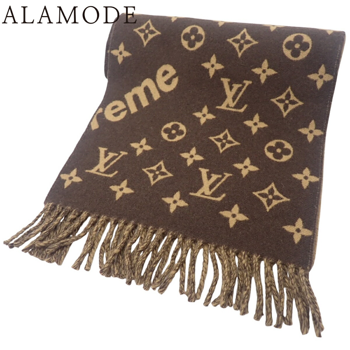 LOUIS VUITTON(ルイ・ヴィトン) モノグラム LV×シュプリーム えり巻き Supreme共同研究 御召しもの 流行り物小物 羊毛 カシミール 赤銅色茶 駱駝茶  MP1891 レディース 40802182611【中古】【アラモード】