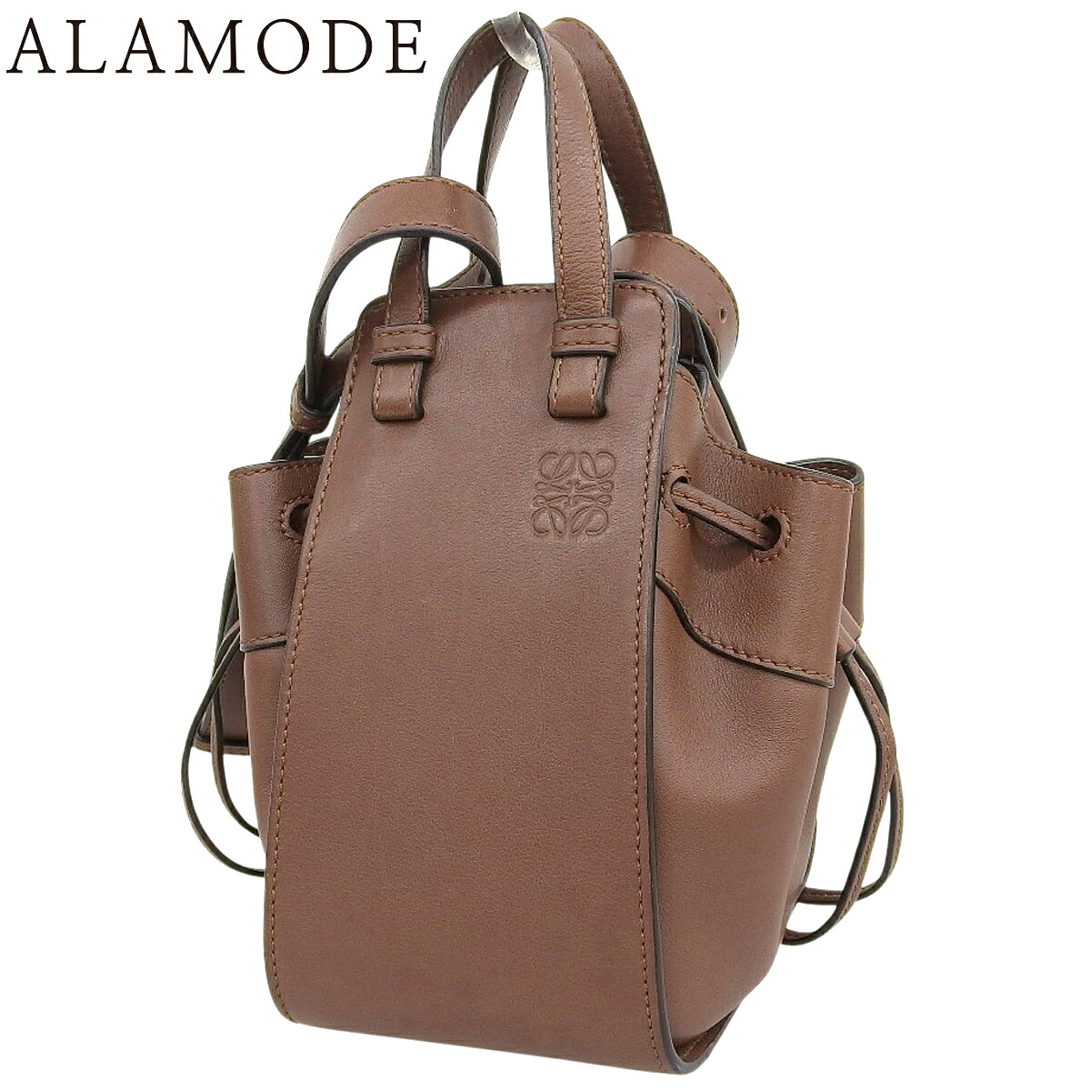 LOEWE(ロエベ) Hammock ハンモック ドローストリング ミニ ショルダーバッグ 2WAY ハンド 肩掛け ミニバッグ カーフ ダークブラウン焦げ茶 ゴールド金具 レディース 40802174104【中古】【アラモード】