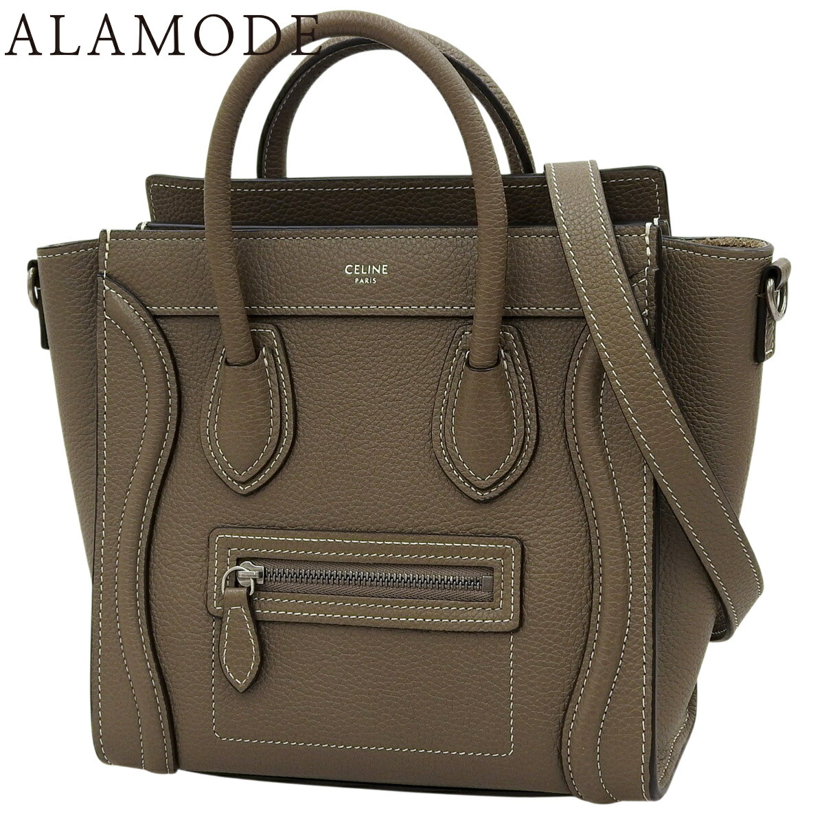 CELINE(セリーヌ) ラゲージ ナノショッパー ハンドバッグ 2WAY ショルダー 肩掛け 斜め掛け ドラムドカーフスキン スリ グレージュ マットシルバー金具 189243DRU.09SO レディース 40802179479【中古】【アラモード】
