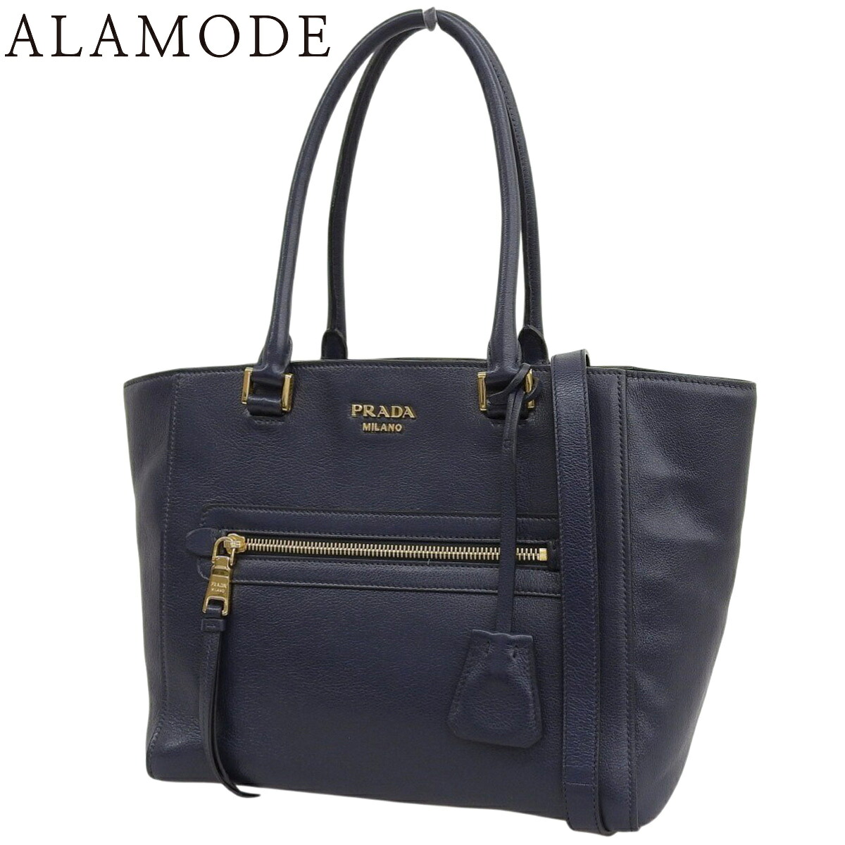 PRADA(プラダ) 2WAY ハンドバッグ ハンドバッグ 肩掛け 斜め掛け ショルダー レザー ネイビー紺 ゴールド金具 1BG227 レディース 40802181260【中古】【アラモード】