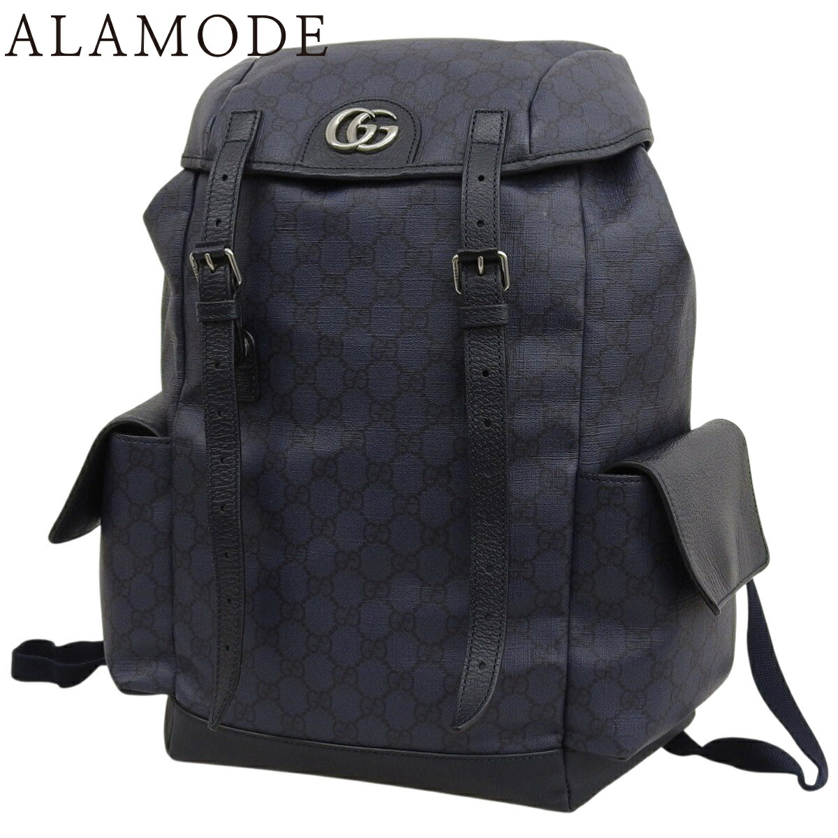 GUCCI(グッチ) オフィディア GGミディアム バックパック リュックサック デイパック GGスプリームキャンバス レザー ネイビー紺 シルバー金具 598140 FABHU 8442 メンズ 40802181390【中古】【アラモード】