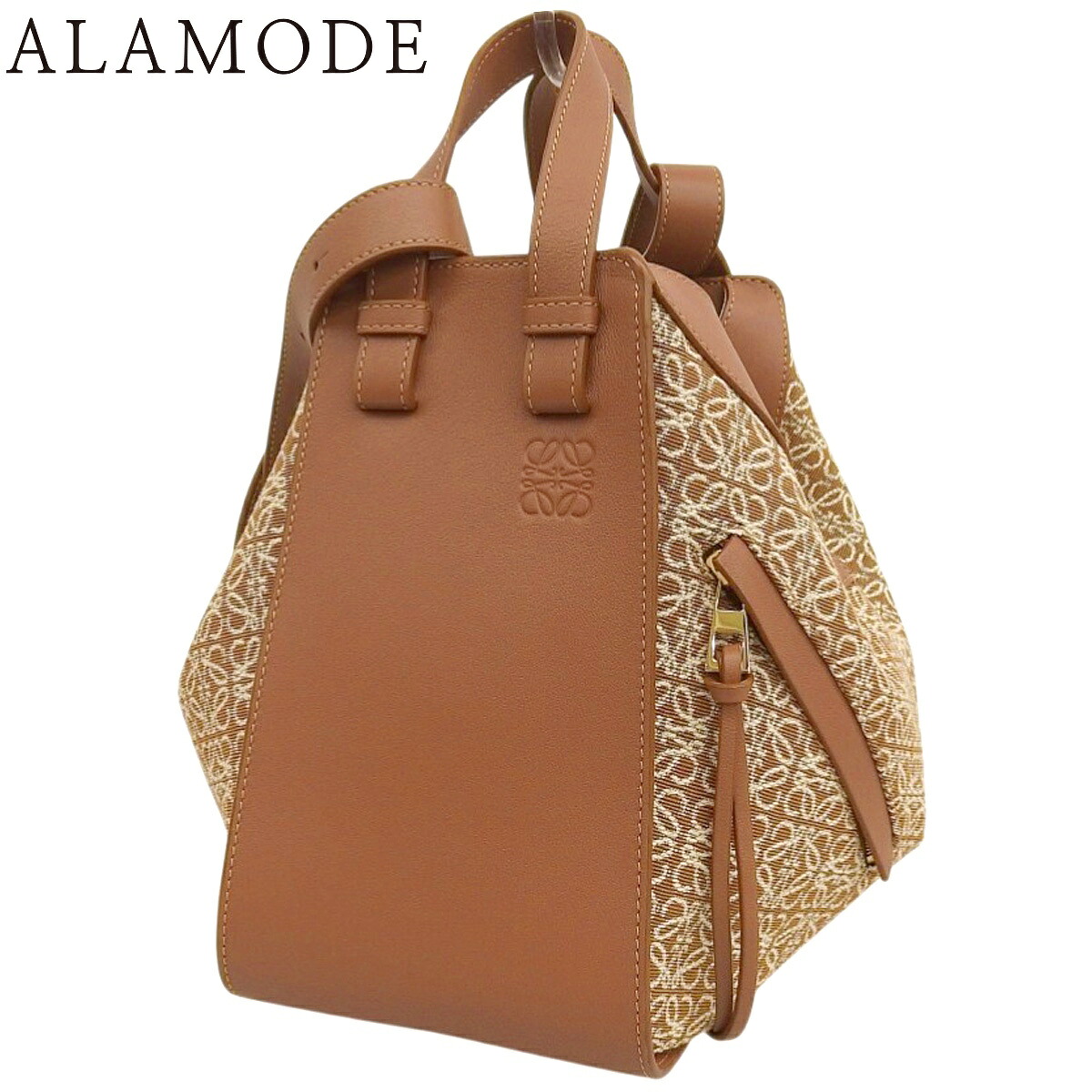 LOEWE(ロエベ) ハンモックバッグ スモール ハンドバッグ アナグラム 2WAY ショルダー 肩掛け カーフ ジャガード タン ブラウン茶 アイボリー ゴールド金具 A538S35X43 2713 レディース 40802181659【中古】【アラモード】