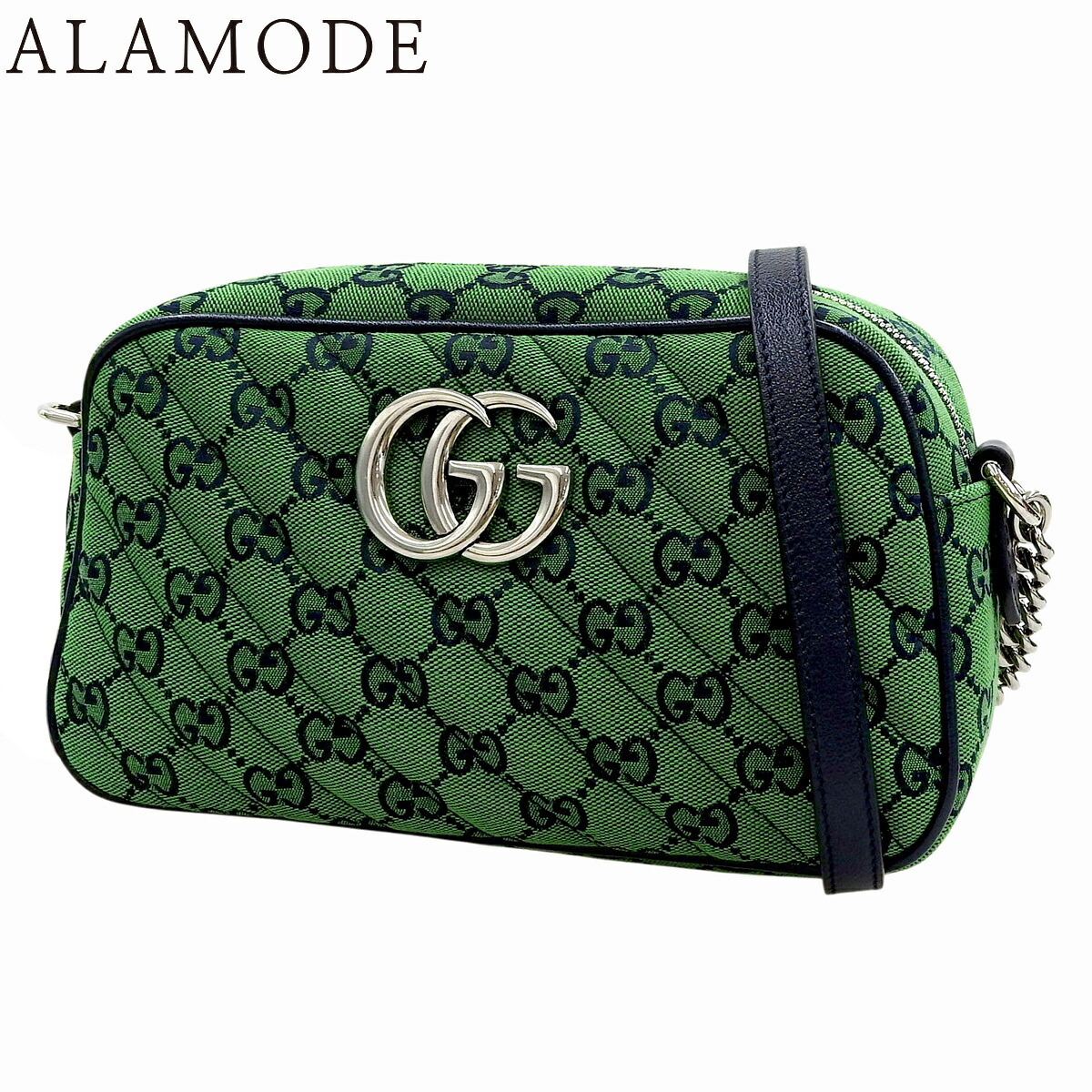 GUCCI(グッチ) GGマーモント ミニ 写真機御徒面子 ショルダーバッグ 肩かけ 曲がった掛け チェーン店 GG帆布 緑であること緑 米国海軍紺 火器金属元素金具 447632 レディース 40802181690【中古】【アラモード】