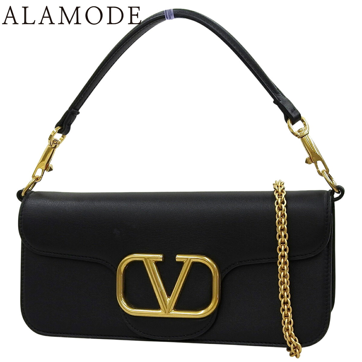 VALENTINO(ヴァレンティノ) Vロゴタイプ ショルダーバッグ クラッチペダル御徒面子/2塁手御徒面子 3WAY ハンドバック 肩かけ 曲がった掛け なめし革 黒いこと黒 ゴールド金具 レディース 40802182625【中古】【アラモード】