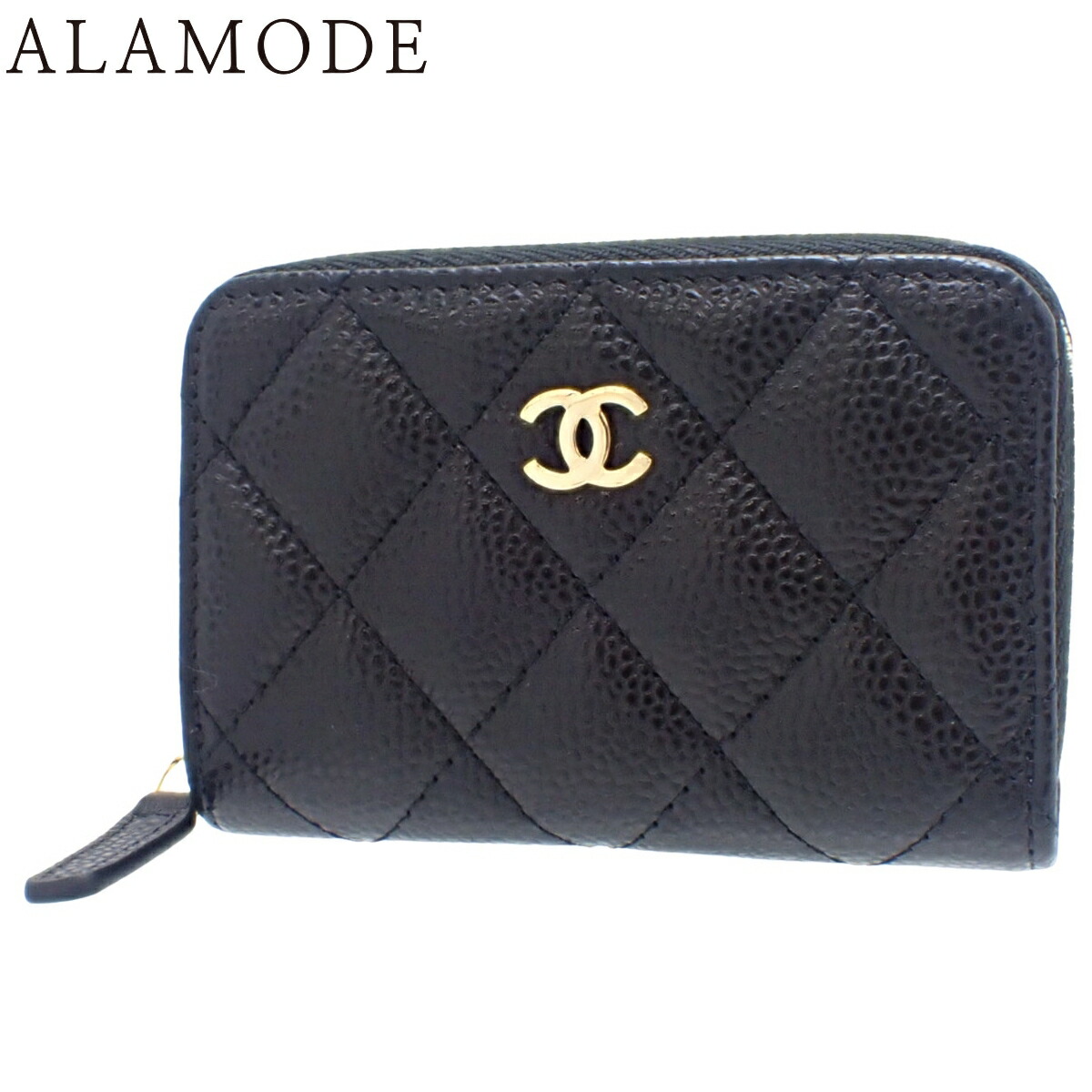 CHANEL(シャネル) マトラッセ 古典派音楽 ジップ 鋳貨銭入れ コインケース 札入れ ラウンドチャック ミニウォレット ココマーク キャビア素はだ 黒いこと黒 ゴールド金具 レディース 40802183535【中古】【アラモード】