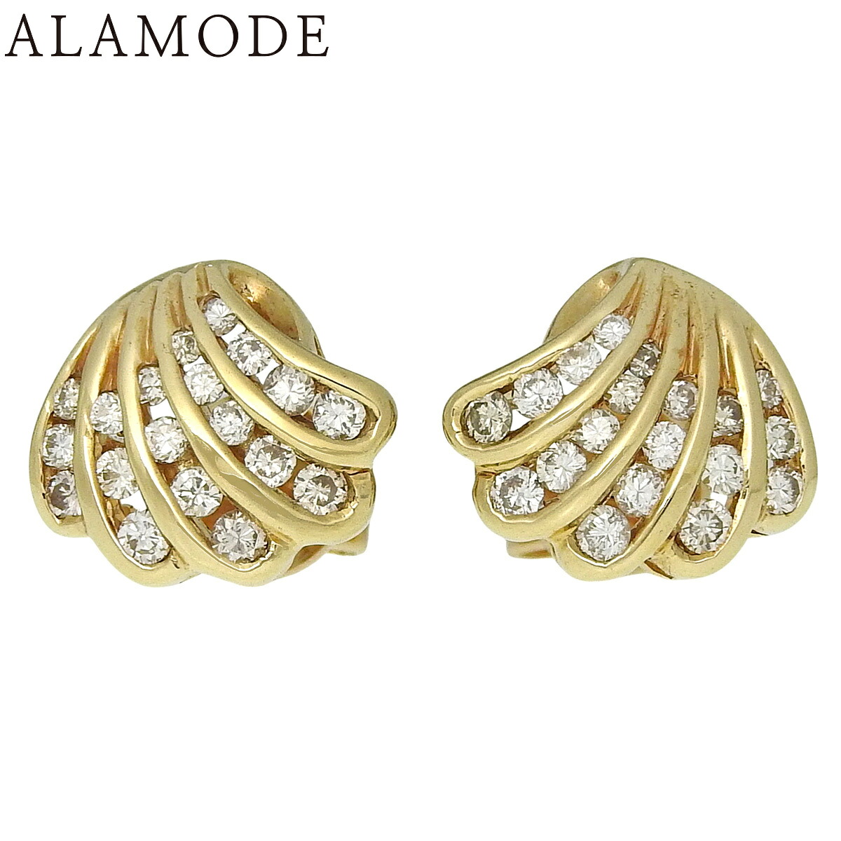 D0.20,0.20 ダイヤモンド シェルピアス イエローゴールド K18YG 3.3g ピアス レディース 40802172686【中古】【アラモード】|ALAMODE