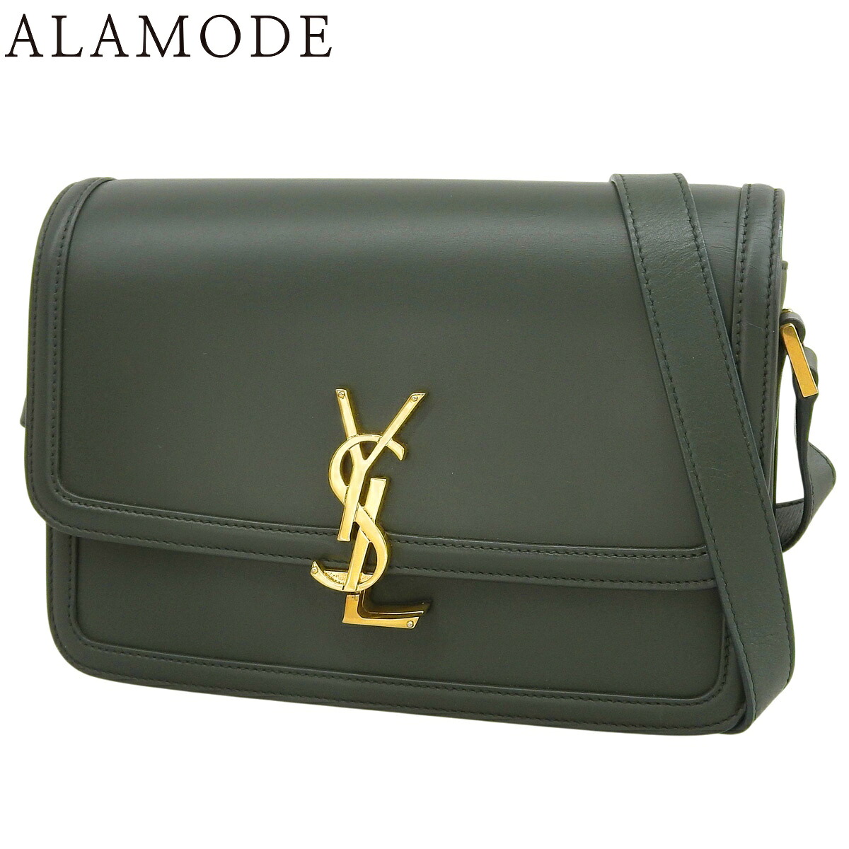 SAINT LAURENT PARIS(サンローランパリ) ソルフェリーノ ミディアム ショルダーバッグ 肩掛け 斜め掛け YSLロゴ カーフ カーキ ゴールド金具 634305 レディース 40802179412【中古】【アラモード】