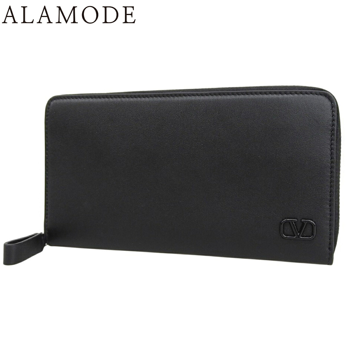 VALENTINO(ヴァレンティノ) Vロゴタイプ 長札入れ ロングウォレット なめし革 黒いこと黒 しろがね色金具 メンズ 40802180092【中古】【アラモード】 バッグ・小物・ブランド雑貨-メンズ財布