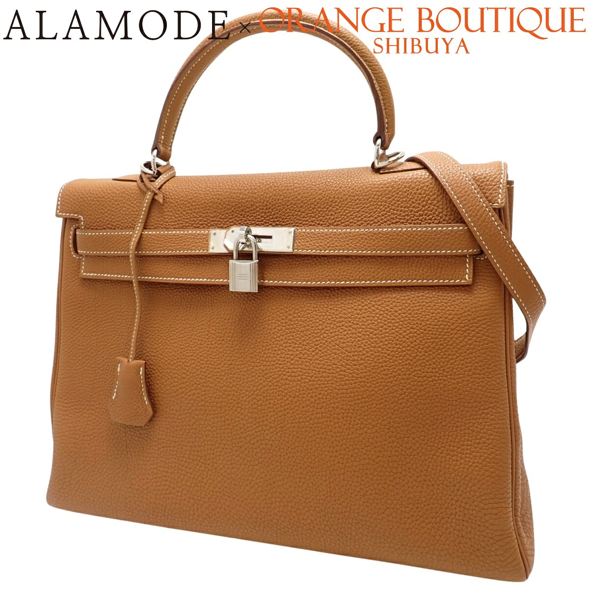 HERMES(エルメス) ケリー32 (内縫い) ゴールド ブラウン茶 トゴ パラジウム金具 シルバー金具 □K刻印 ハンドバッグ 2WAY ショルダー 肩掛け レディース 40802185122【中古】【アラモード】|ALAMODE