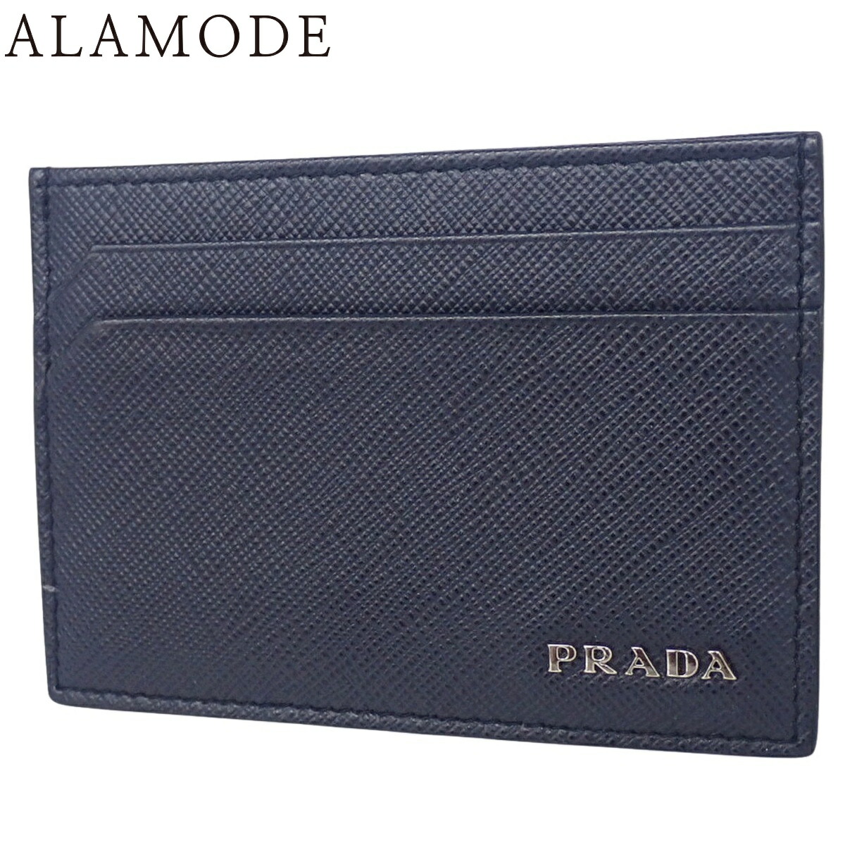 PRADA(プラダ) ロゴ カードケース カードケース/パスケース カードホルダー 定期入れ サフィアーノレザー ネイビー紺 シルバー金具 メンズ 40802180293【中古】【アラモード】