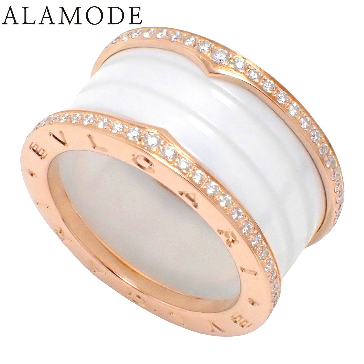 BVLGARI(ブルガリ) ビーゼロワン ビー・ゼロワン リング ダイヤモンド ピンクゴールド K18PG ホワイトセラミック 57 10.0g リング・指輪 B-zero1 4バンド ダイヤ アクセサリー ジュエリー ピンクゴールド ホワイト白 レディース 40802183730【中古】【アラモード】
