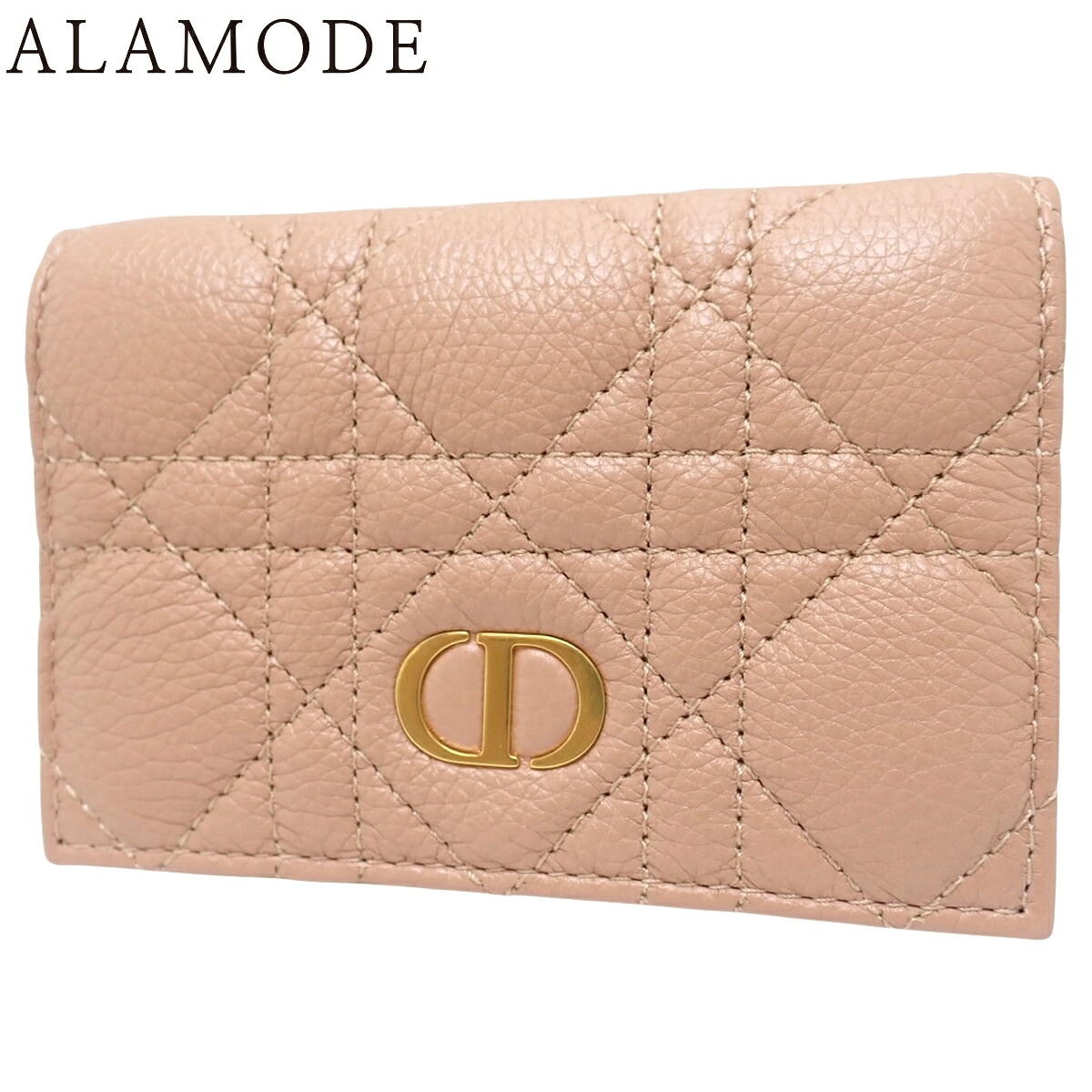Christian Dior(クリスチャン・ディオール) カナージュ Caro Glycine ウォレット コンパクトウォレット 子ウシ ローズデヴァン さくら色ベージュ ゴールド金具 S5132UWHC_M49P レディース 40802180273【中古】【アラモード】