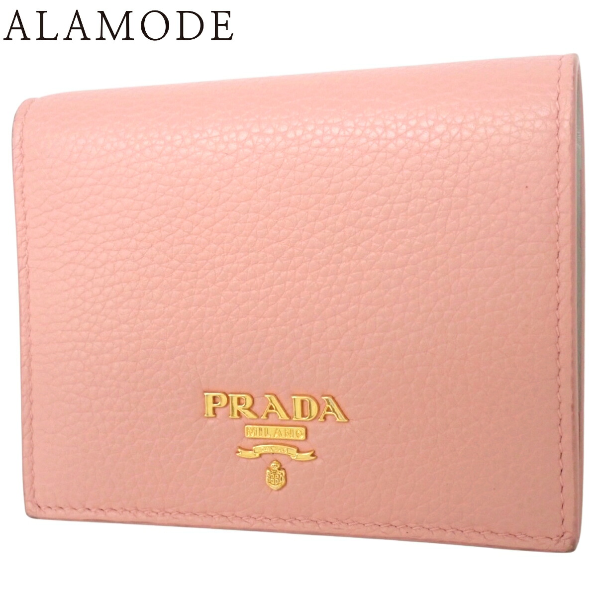 PRADA(プラダ) 二つ折り紙入れ コンパクトウォレット なめし革 さくら色 ゴールド金具 1MV204 レディース 40802185335【中古】【アラモード】