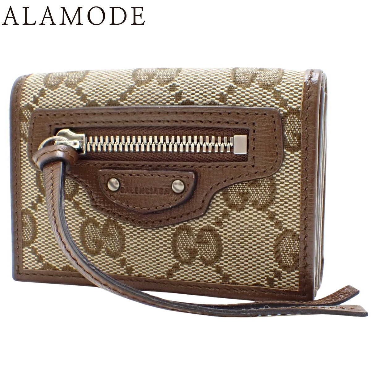 GUCCI(グッチ) ザ コンピューター破り 事業計画 ネオ 古典派音楽 ウォレット コンパクトウォレット BALENCIAGA バレンシアガコラボ 3つ折り 三つ折り 紙入れ GG帆布 なめし革 赤銅色茶 しろがね色金具 681708 レディース 40802184791【中古】【アラモード】