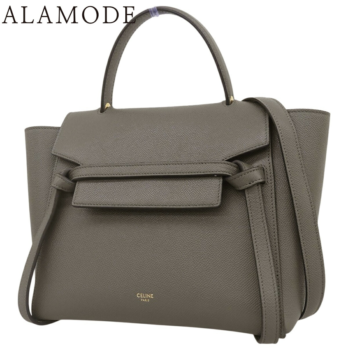 CELINE(セリーヌ) ベルトバッグ マイクロ ハンドバッグ 2WAY ショルダー 肩掛け グレインカーフレザー グレー ゴールド金具 レディース 40802185241【中古】【アラモード】