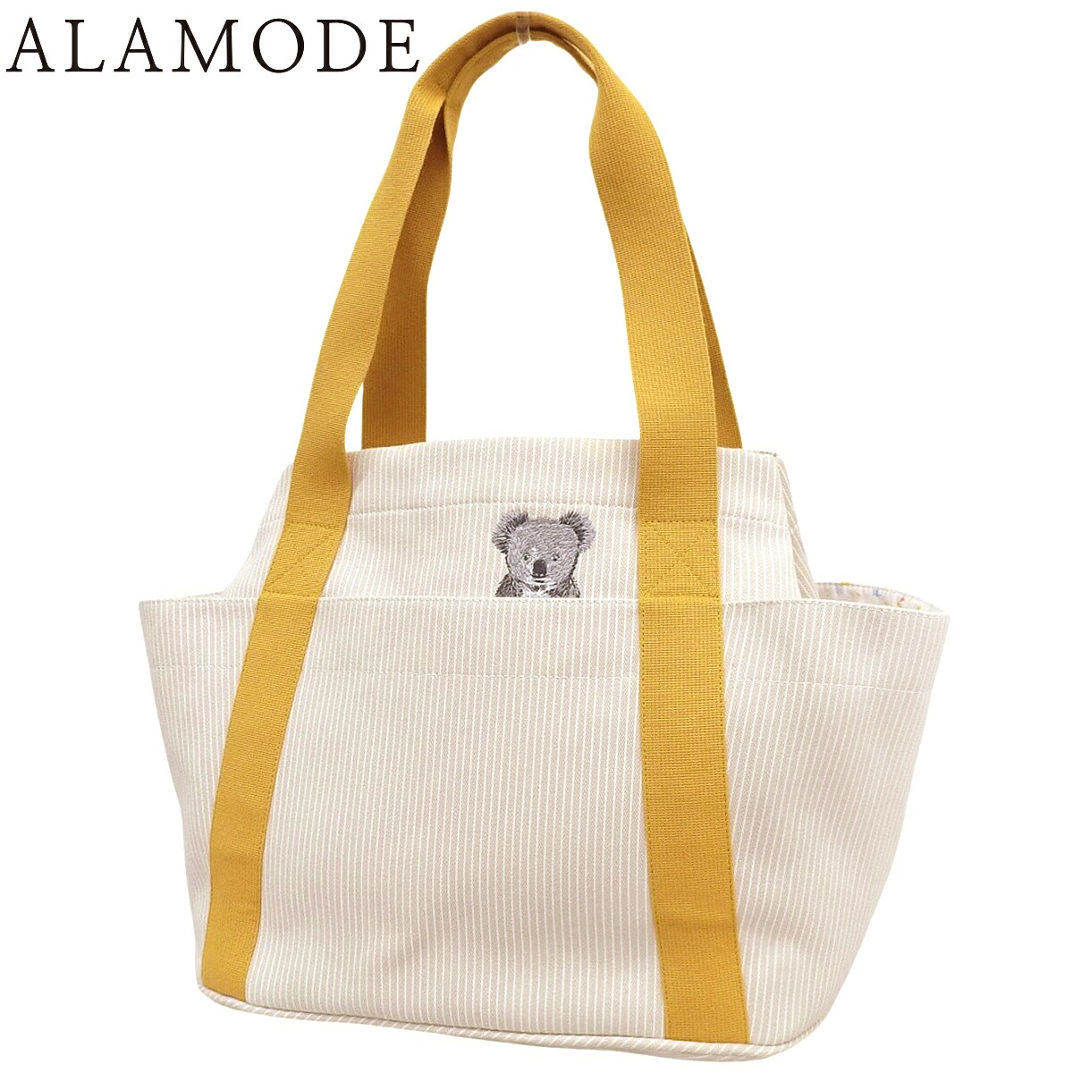 HERMES(エルメス) Passe-passe パスパス マザーズバッグ ベージュ イエロー黄 キャンバス パラジウム金具 シルバー金具 トートバッグ 肩掛け ストライプ 刺繍 コアラ レディース 40802185706【中古】【アラモード】|ALAMODE