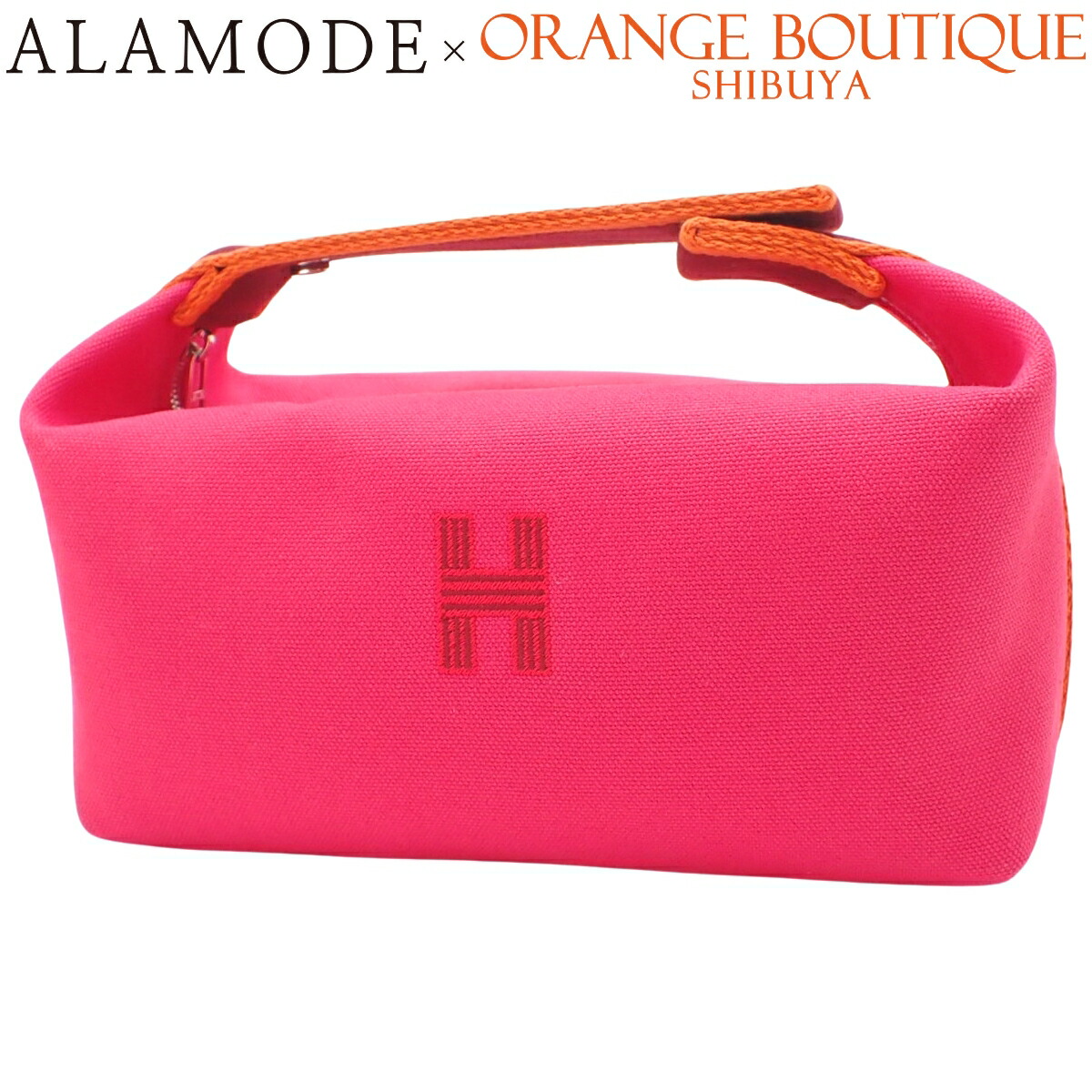 HERMES(エルメス) ブリッド・ア・ブラックPM ハイビスカス さくら色 ボルドーワイン オレンジ色 綿織物帆布 パラジウム金具 しろがね色金具 合切袋 ハンドバック 小入れもの ミニ御徒面子 レディース 40802186788【中古】【アラモード】