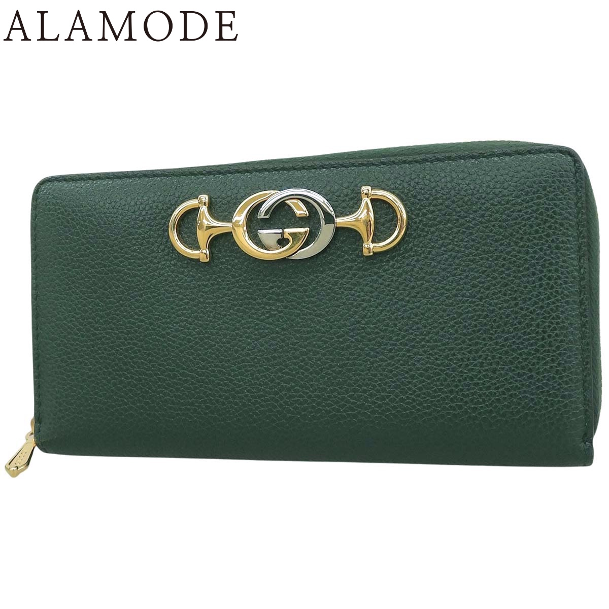 GUCCI(グッチ) ズゥミ ジップアラウンドウォレット ロングウォレット ラウンドジッパー 長紙入れ なめし革 緑であること緑 ゴールド金具 しろがね色金具 570661 1147 レディース 40802185359【中古】【アラモード】